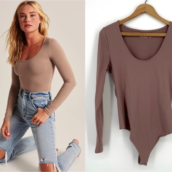 Abercrombie & Fitch Soft AF Scoop Neck Bodysuit in Mauve Size M - Picture 1 of 8